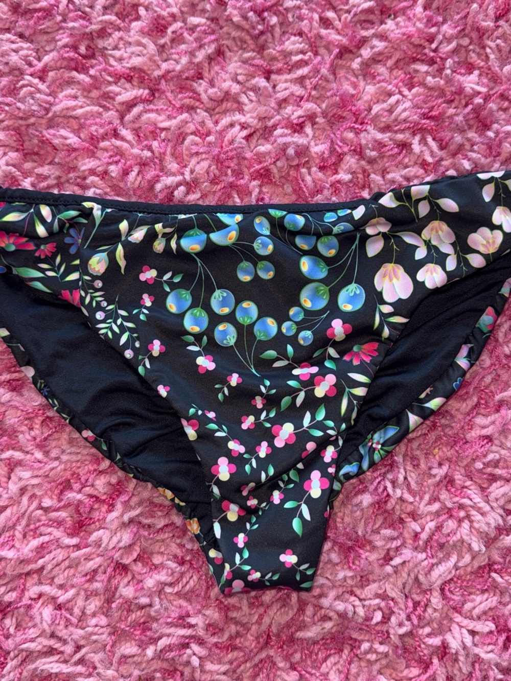 Cynthia Rowley Reversible Black Floral Bikini Bottoms with Pink & Blue Accents